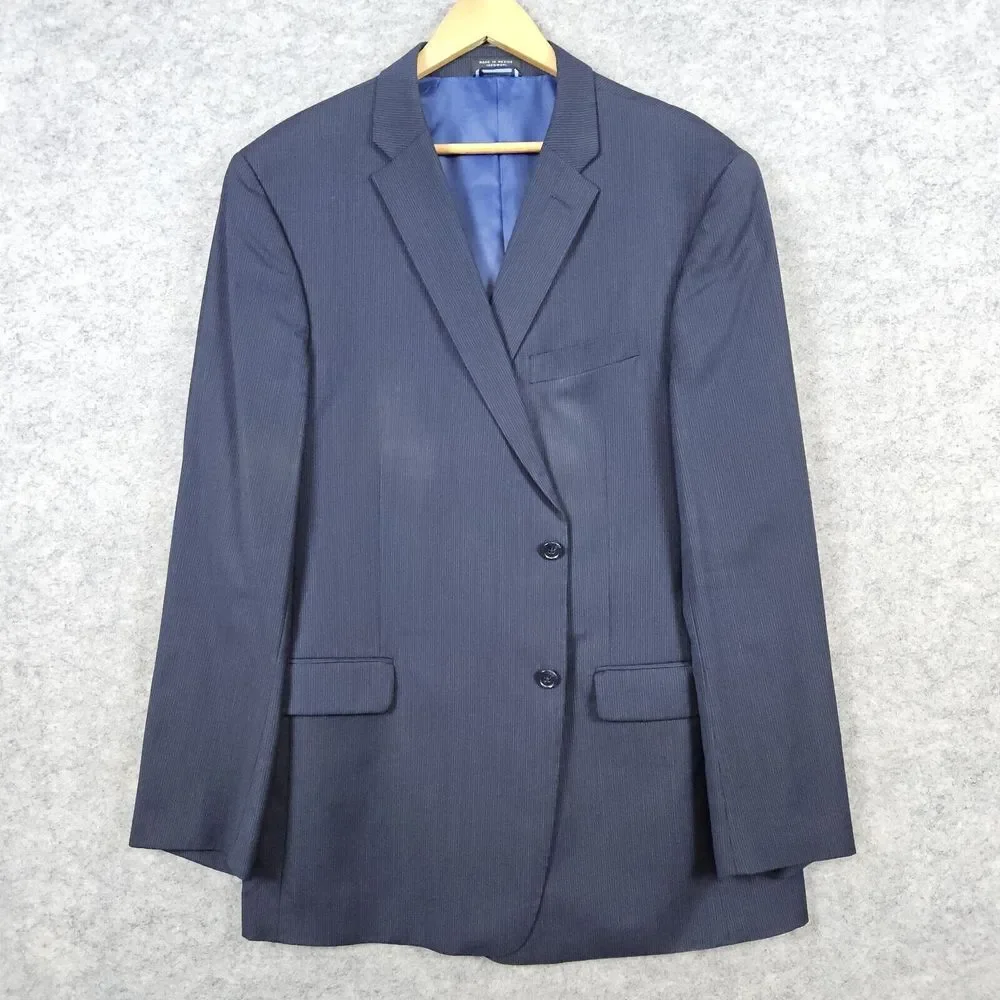 Tommy Hilfiger Men's Blazer Navy Blue Size 46L Pinstripes 2-Button 100%‎ Wool